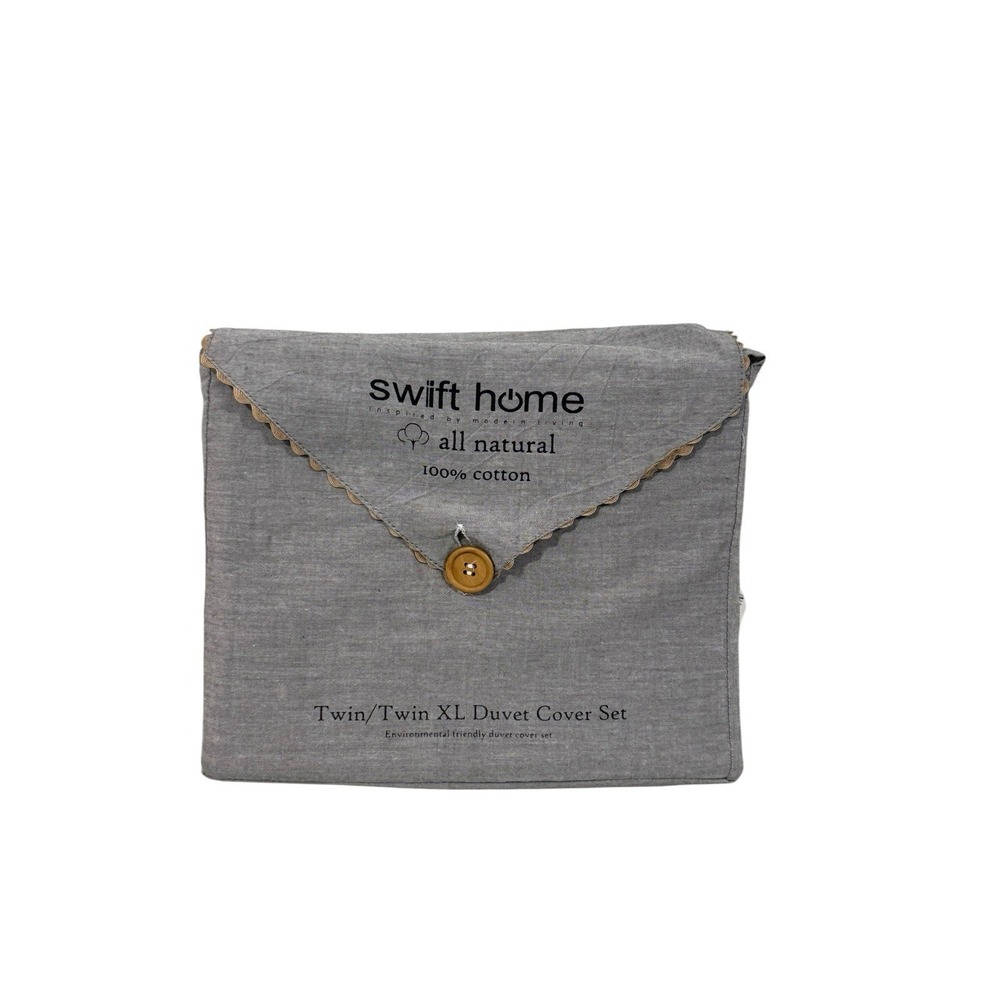 NEW Swift Home Prewashed Yarn-Dyed 100% Cotton Twin/Twin XL Duvet Cover Ash Gray
